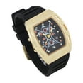 thumbnail image 2 of Men's Luxury Watch with Unique Tonneau Shape, Comfortable Silicone Band, Show your Style with Charles Raymond Design (ST10538 BLK- GLD), 2 of 4