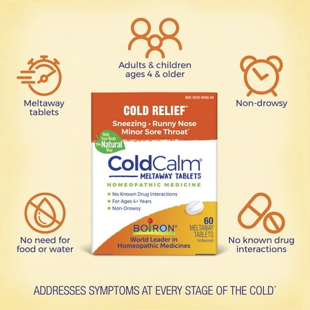 Boiron ColdCalm Tablets, Homeopathic Medicine for Cold Relief, Sneezing, Runny Nose, Nasal Congestion, Minor Sore Throat, 2 x 60 Tablets Twin Pack