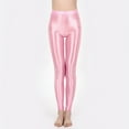 thumbnail image 2 of iEFiEL Womens Shiny Glossy High Waisted Yoga Pants Stretchy Workout Dance Skinny Leggings Pink L, 2 of 5