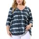 thumbnail image 2 of Women's Plus Size T-shirt Tye Dye Side Slit 3/4 Sleeve Stripe Top Grey 1X, 2 of 7