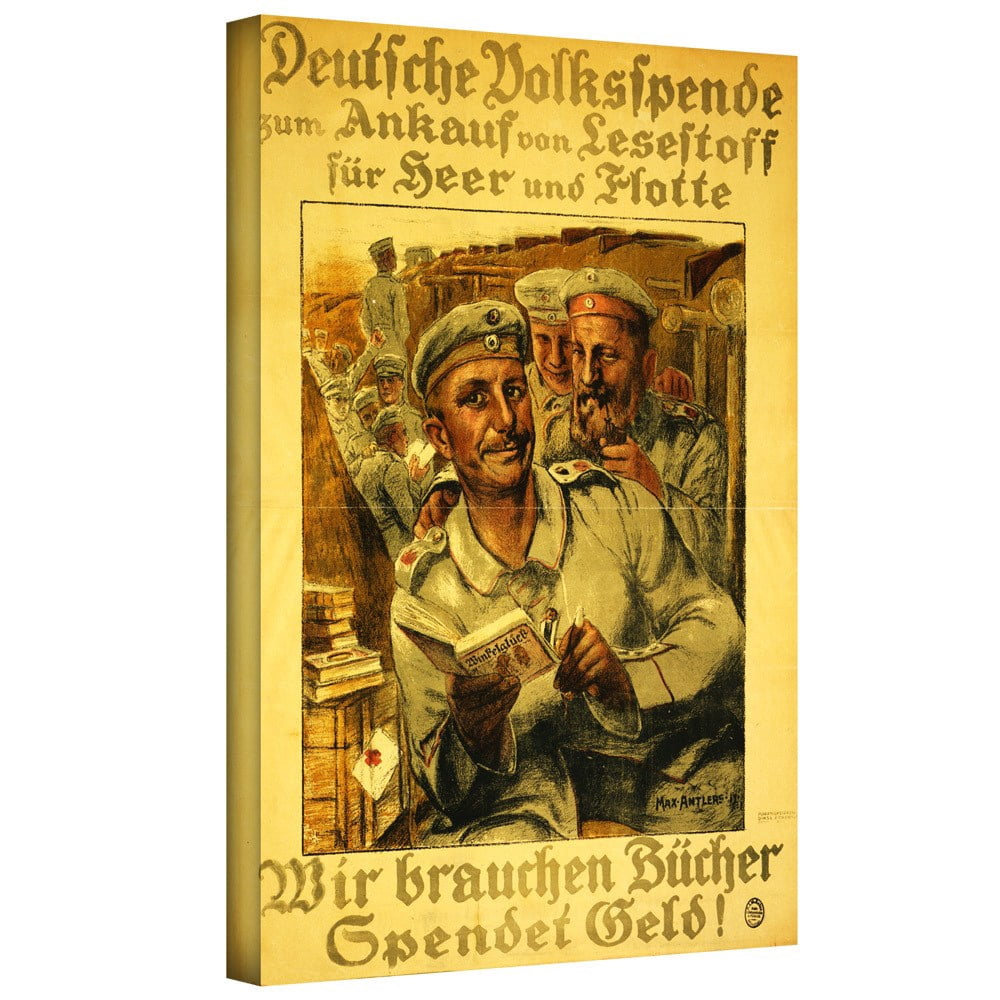 ArtWall Max Antlers "We Need Books, Donate Money! 1917" Gallery-Wrapped Canvas