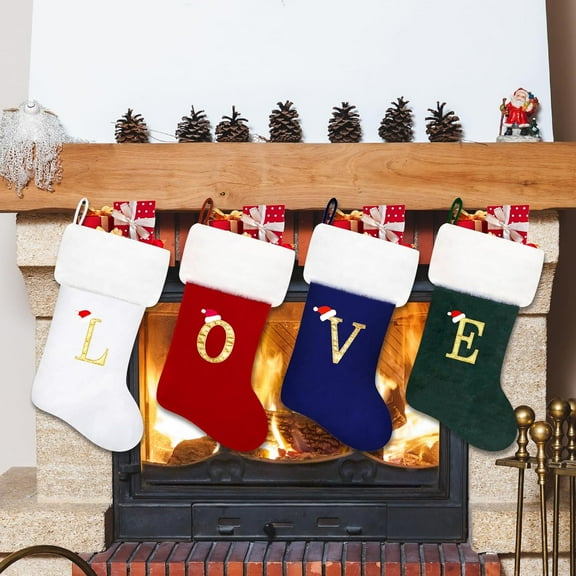1Pack 20 Inches Velvet with White Super Soft Plush Cuff Monogram Christmas Stockings, Xmas Personalized Embroidered Letter Stockings for Family Holiday Decorations and Xmas Tree Fireplace