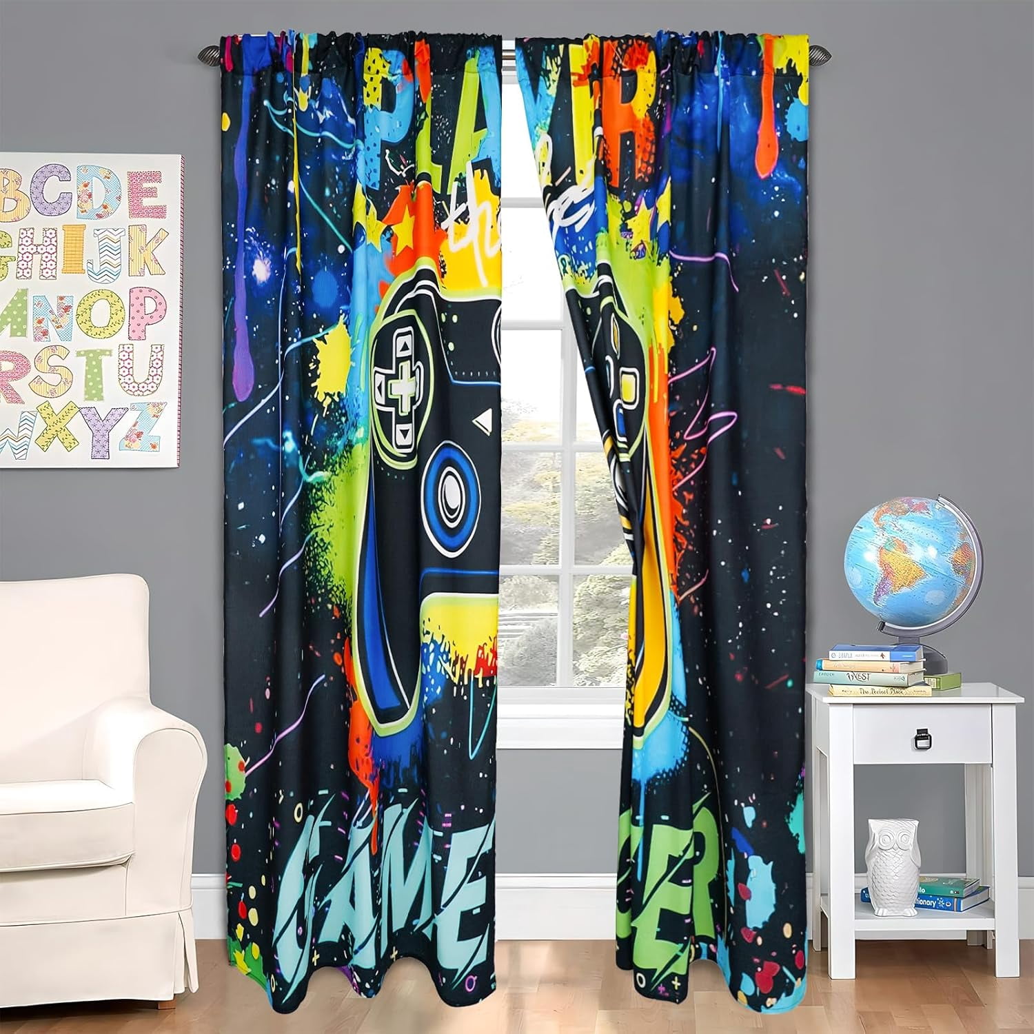 Gaming Curtains for Boys Blackout Video Game Curtains Gifts for Gamer Living Room Bedroom Decor 2 Panel Set, 41"x63"