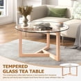 thumbnail image 4 of Round Glass Coffee Table Modern Cocktail Table Easy Assembly with Tempered Glass Top & Sturdy Wood Base, 4 of 8