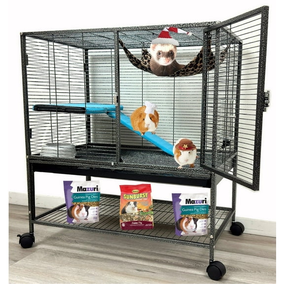Mcage Extra Large 30.5" x  18.25" x 34"H Two-Story Tight 1/2-Inch Bar Spacing Metal Small Animal Cage with Hammock, Water Bottle & Food Bowl