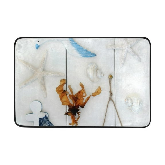 POPCreation Seaside White Seagull Seaweed Shellfish Anchor Non-Slip Floor Mat Doormats for Living Room Bedroom 23.6x15.7 inches