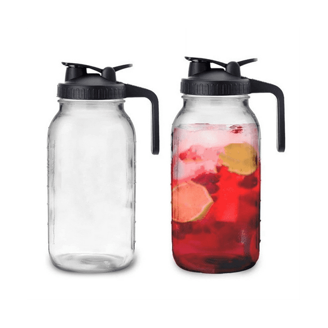 64Oz Glass Pitcher with Lid Wide Mouth Jar Leak-Proof Water Jug, for Water, Juice, Milk, Tea, Iced Coffee, and Drinks