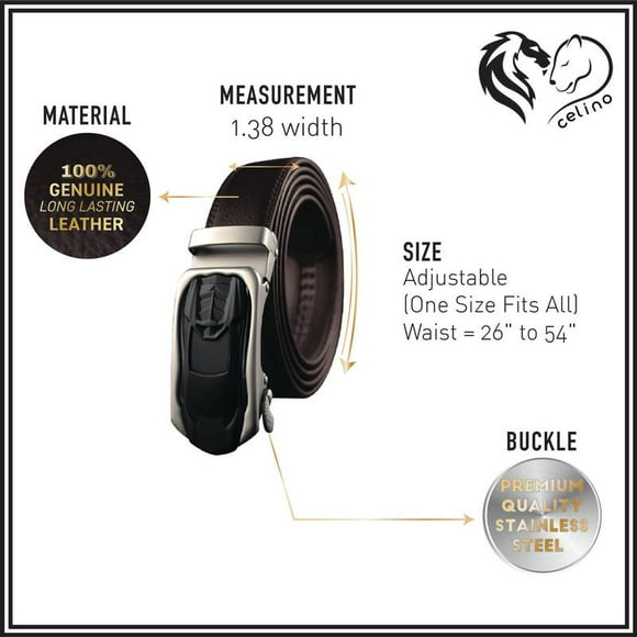 Celino Black & Silver Adjustable Ratchet Slide Buckle 100% Genuine Leather Belt for Men, One Size Fits All, Made in Europe