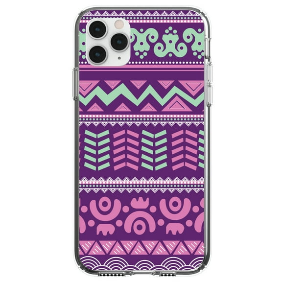 DistinctInk Clear Shockproof Hybrid Case for iPhone 12 MINI (5.4" Screen) - TPU Bumper, Acrylic Back, Tempered Glass Screen Protector - Pink Green Aztec Tribal