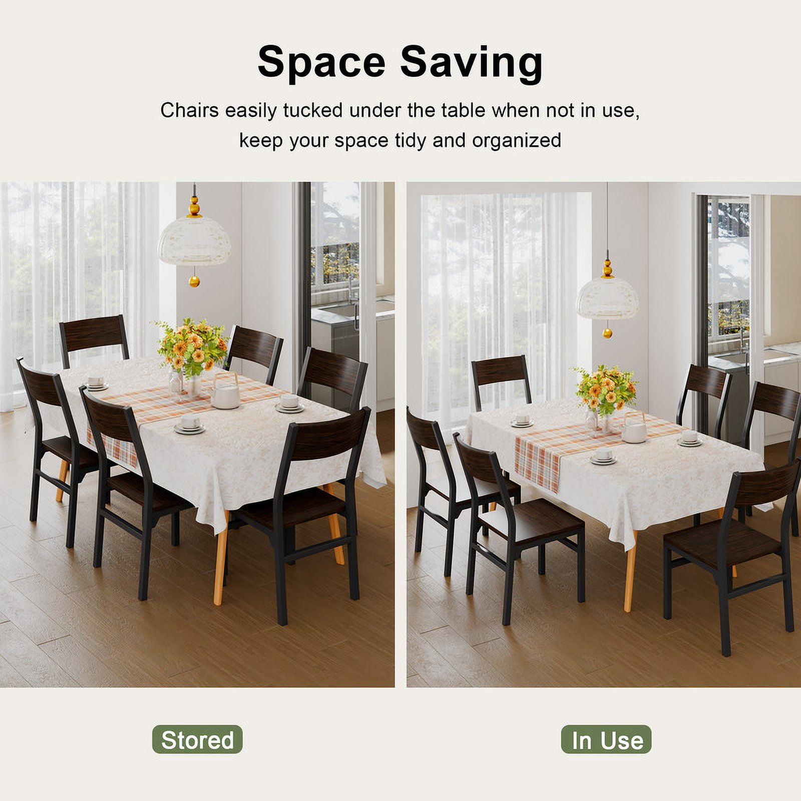 iPormis 35''Tall Dining Chairs Set of 6, Dining Room Chairs with MDF Board & Metal Frame, Perfect for Small Space, Easy Clean,Espresso