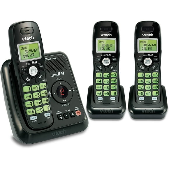 Vtech DECT 6.0 3 Cordless Phones with Caller ID, ITAD, Black - CS6124-31