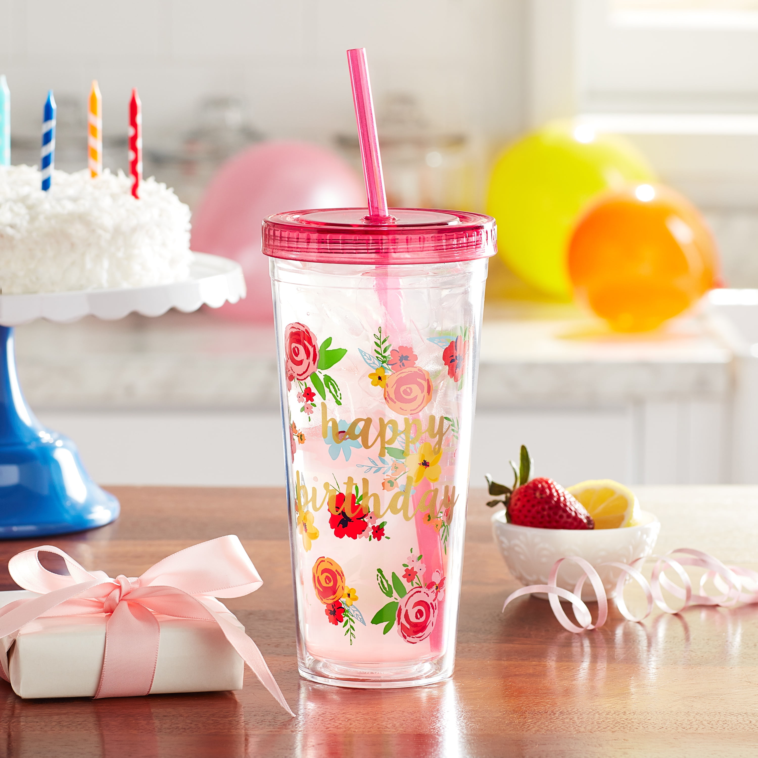 The Pioneer Woman Plastic Double Walled 24-Ounce Tumbler with Straw