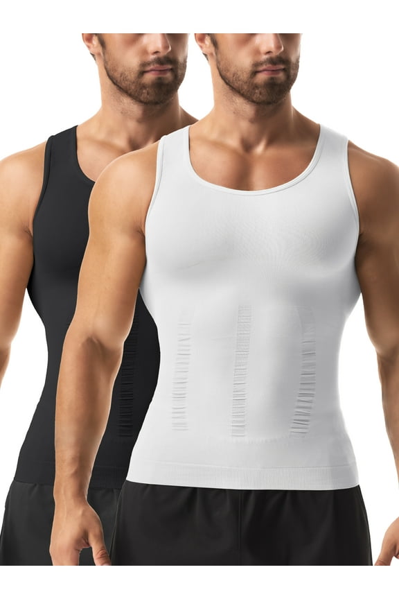 2 Pack Compression Shirts for Men Shapewear Vest Body Shaper Abs Abdomen Slim Tank Elastic Top Undershirt