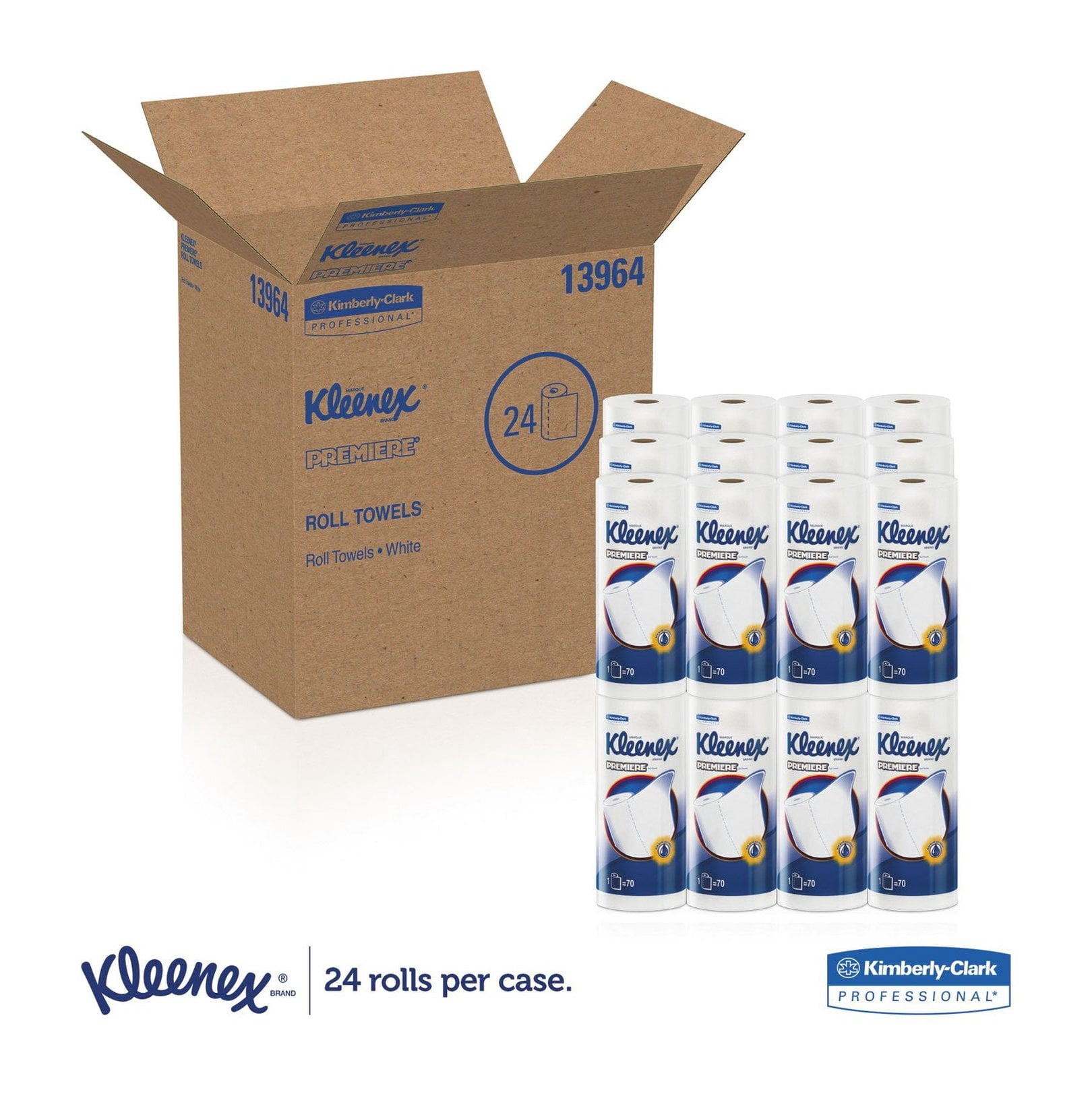 Premiere Kitchen Roll Towels, White, 70 Sheet Rolls - Bulk Case of 24 - Highly Absorbent Paper Towels for Kitchen, Home, and Office Use