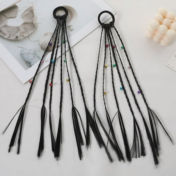 Xiao Hua 2 extensiones de cabello trenzado para niños, con gomas elásticas, para coletas largas, accesorios para cosplay, fiestas de cumpleaños y graduación - B15