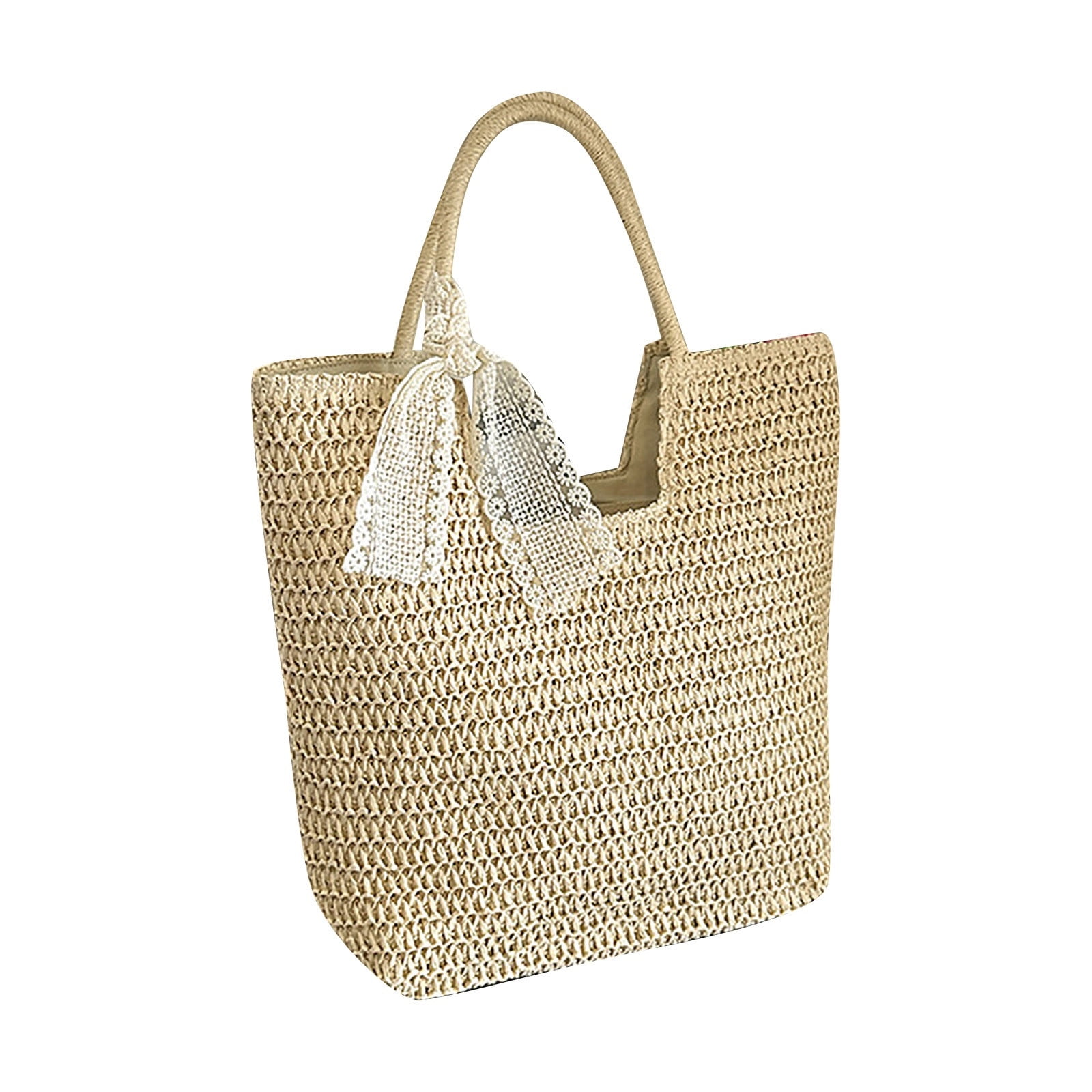 Women's Large Straw Bag Retro Handbag Summer Beach Handle Tote Bag