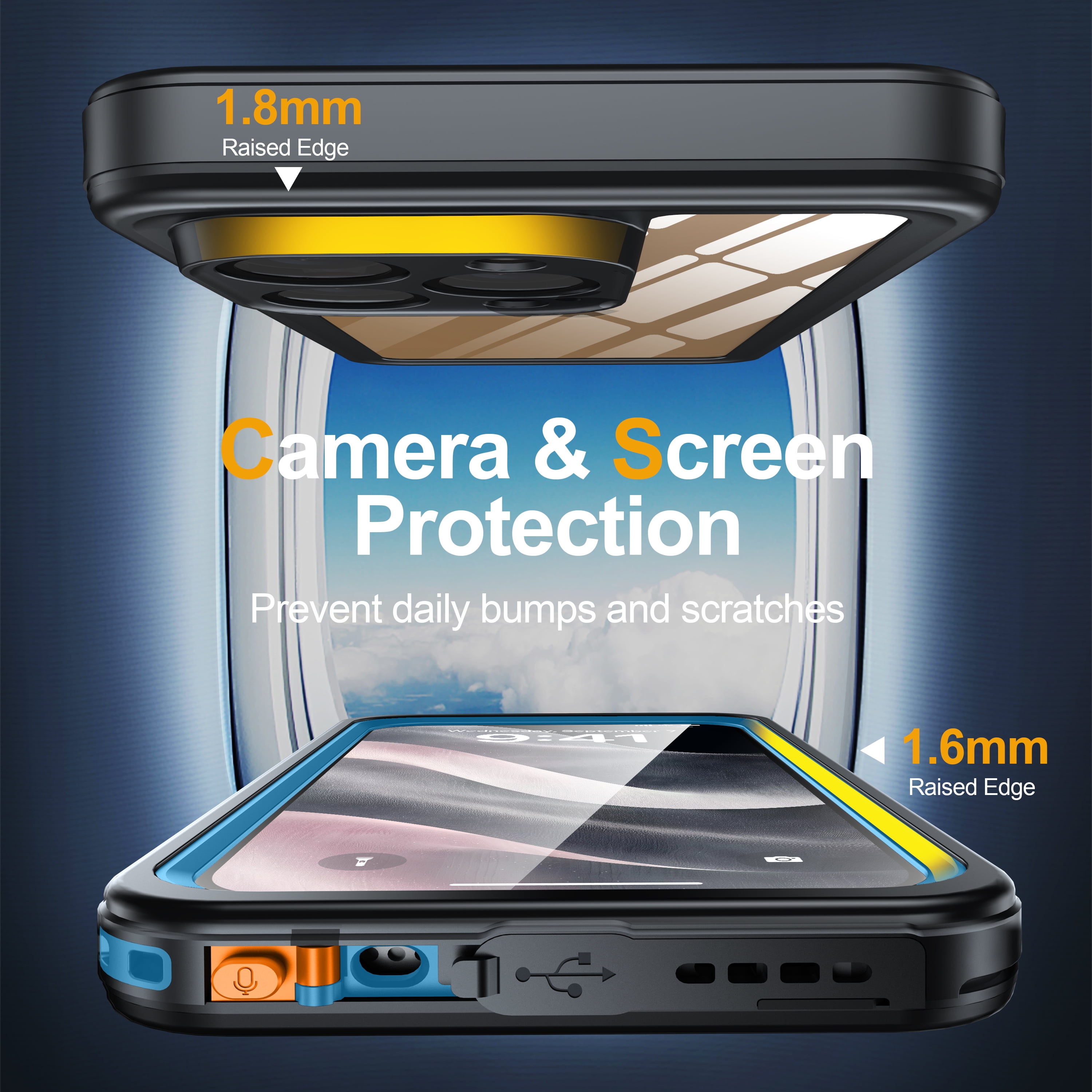 ANTSHARE For iPhone 16 Pro Case, Waterproof Built-in Screen Protector, [12 FT Military Drop Proof] [Full Body Shockproof] [Dustproof] [IP68 Underwater] Phone Case For iPhone 16 Pro 6.3''- Blue