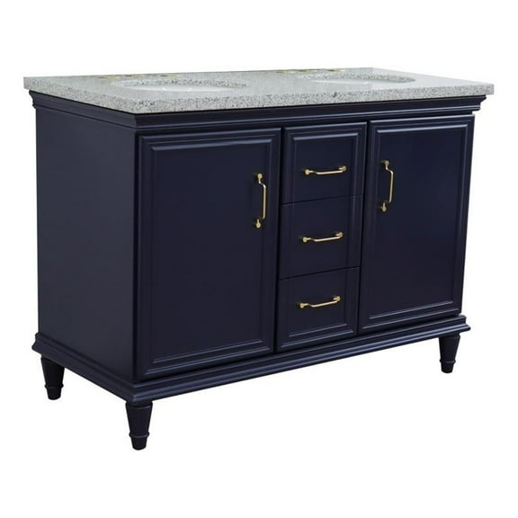 49 in. Double Wooden Vanity Blue with Gray Granite Oval Sink