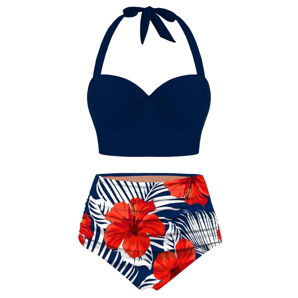 Two Piece Womens Floral Bikini Set Crop Tops High Waisted Swimwears Swimsuit. 