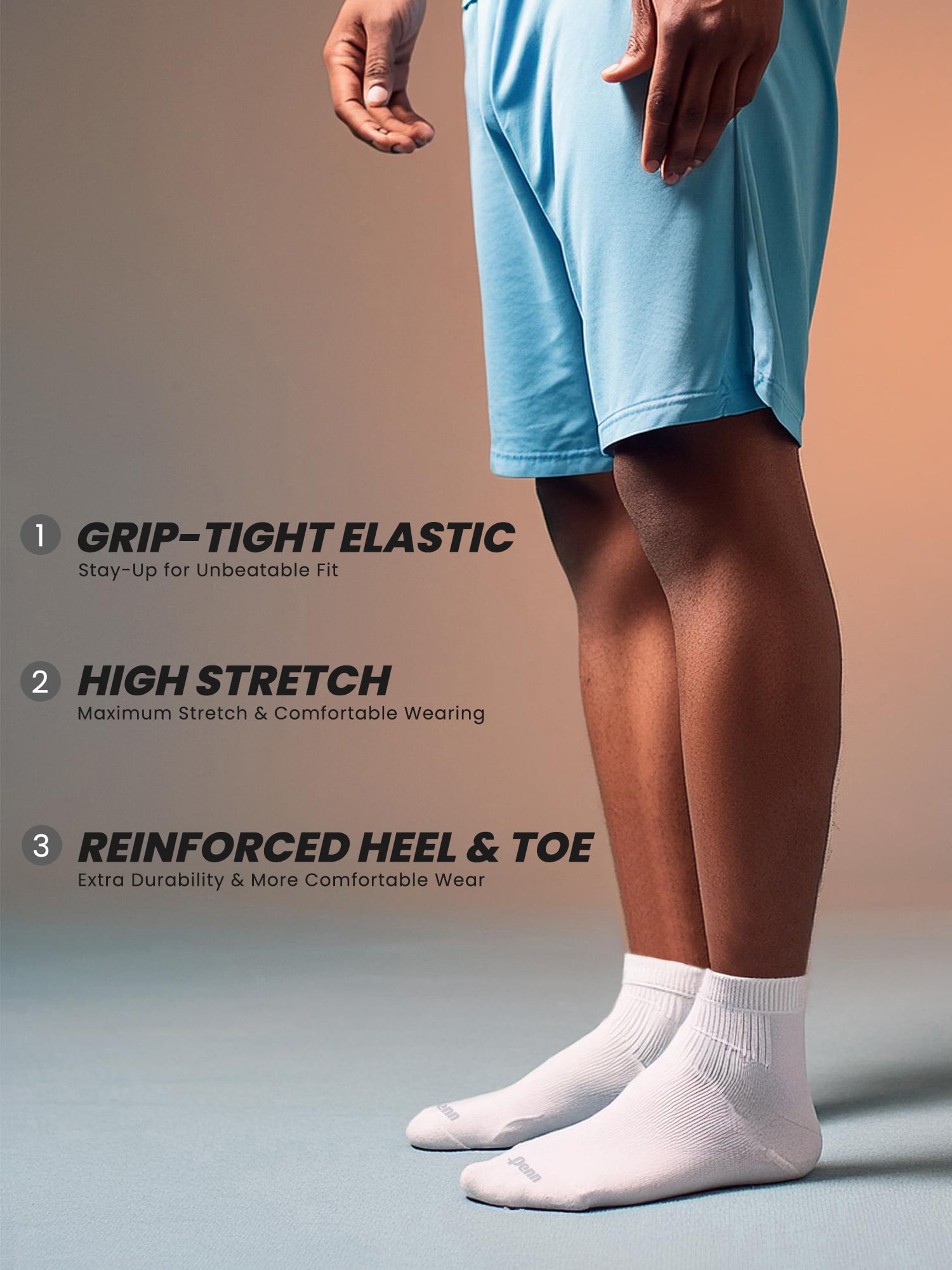 Penn Men’s Cushioned Quarter Socks for Men Breathable Sports Socks for All Day Comfort, 15 Pack, White