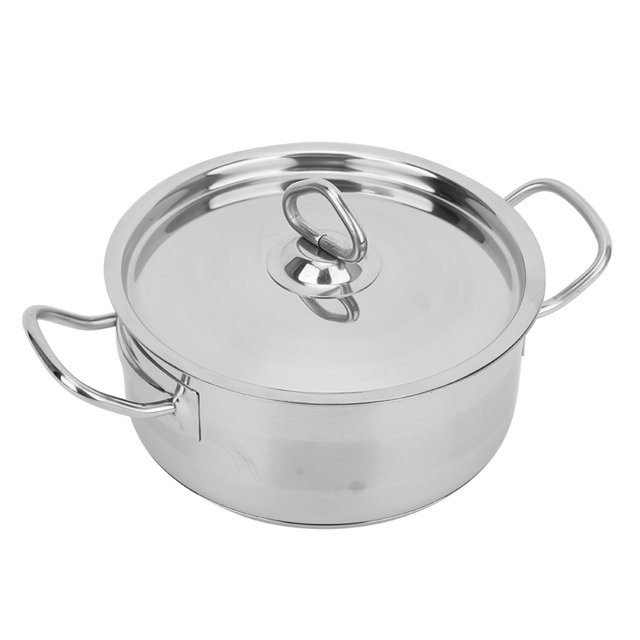 Olla de cocina de acero inoxidable de 20cm de diámetro, utensilio de cocina para el hogar con mango doble
