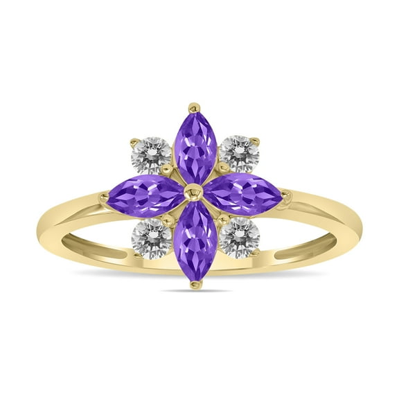 SZUL Women's 3/4 Carat TW Amethyst and Diamond Flower Ring in 10K Yellow Gold
