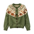 thumbnail image 3 of BODOAO Women's Fair Isle Cardigan Pumpkin Pattern Button Front Crew Neck Long Sleeve Knit Sweater Casual Fall Halloween Holiday Jacket for Seasonal Casual Wear Green S, 3 of 4