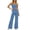 Blue, variant on Women's Summer 2 Piece Outfits Striped Strapless Bandeau Crop Top High Waisted Flare Pants Set, Casual Stretchy Loungewear for Vacation Daily Wear