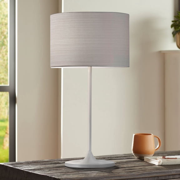 Adesso Oslo 22.5" Modern Matte White Table Lamp with White Horizontal Striped Paper Shade