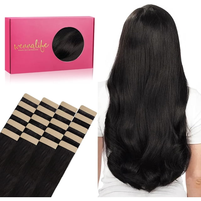 GFDYREE Extensions de Cheveux à Ruban WENNALIFE pour Femmes, 20 Pcs 50g 24 Pouces Noir Naturel Extensions de Cheveux à Ruban Extensions de Cheveux Humains Rallonge Cheveux Humain Lisse Extensions de Cheveux Invisibles Real Human