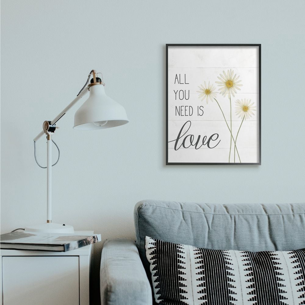 Stupell Industries All You Need Is Love Quote Country Floral Charm Framed Wall Art Design by Daphne Polselli, 24" x 30", Black Framed