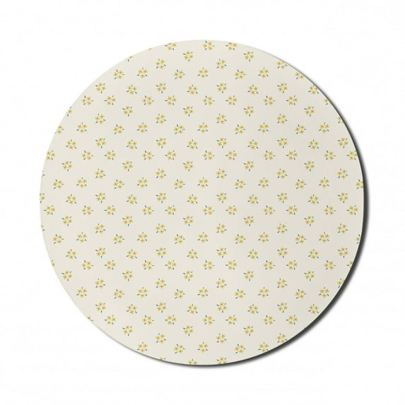 Floral Mouse Pad for Computers, Simplistic Flowers in Romantic Style Rhythmic Petals and Leaves Pattern, Round Non-Slip Thick Rubber Modern Mousepad, 8" Round, Ivory Mustard Blue Grey, by Ambesonne