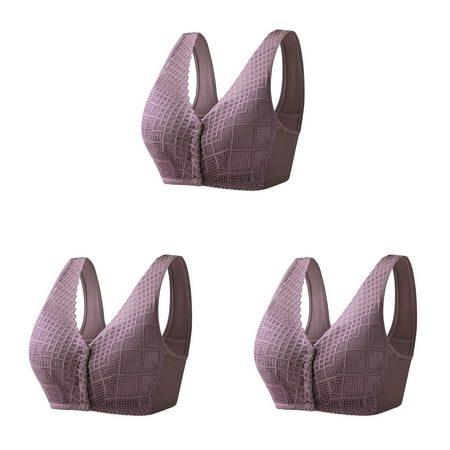 lined Bra for Womens No Steel Ring Womens Bras Comfortable Plus Size Front Close Bra T Bras Back Plus Size Seamless Sports Bras Unlined Bra for ceangrtro Purple (3Packs) Purple (3Packs)
