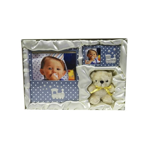 Baby Frame Gift Set with Teddy Bear - Perfect for Baby Showers and Nurseries (Blue)