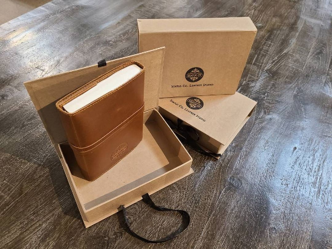 Status Co. Soft Cover Unique Leather Journal - Sketchbook Gift for Writers and Travelers - Leather Bound Diary With Card Holder - Brown