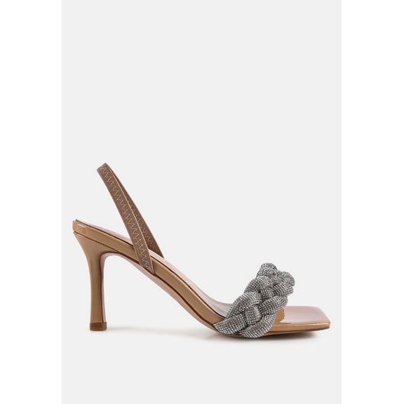 High Social Diamante Braided Strap Sandals