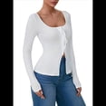 thumbnail image 1 of Camisas de Larga para Mujer, Camisetas con Cuello Redondo y Botones con Lazo, Blusas Estéticas para Salir L, 1 of 10