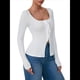 thumbnail image 1 of Camisas de Larga para Mujer, Camisetas con Cuello Redondo y Botones con Lazo, Blusas Estéticas para Salir L, 1 of 10