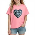 thumbnail image 2 of Kids Valentine Shirt for Girls Pink Heart T-Shirt Layered Denim Detail Short Sleeve Cotton Top Casual,Size 5 T, 2 of 9