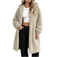 thumbnail image 4 of XUNKUSGA Long Cardigan Coat for Women Fuzzy Fleece Open Front Hooded Womens Winter Coats Classic Solid Color Vertical Striped Warm Cozy Casual Outerwear with Pockets Khaki S, 4 of 8