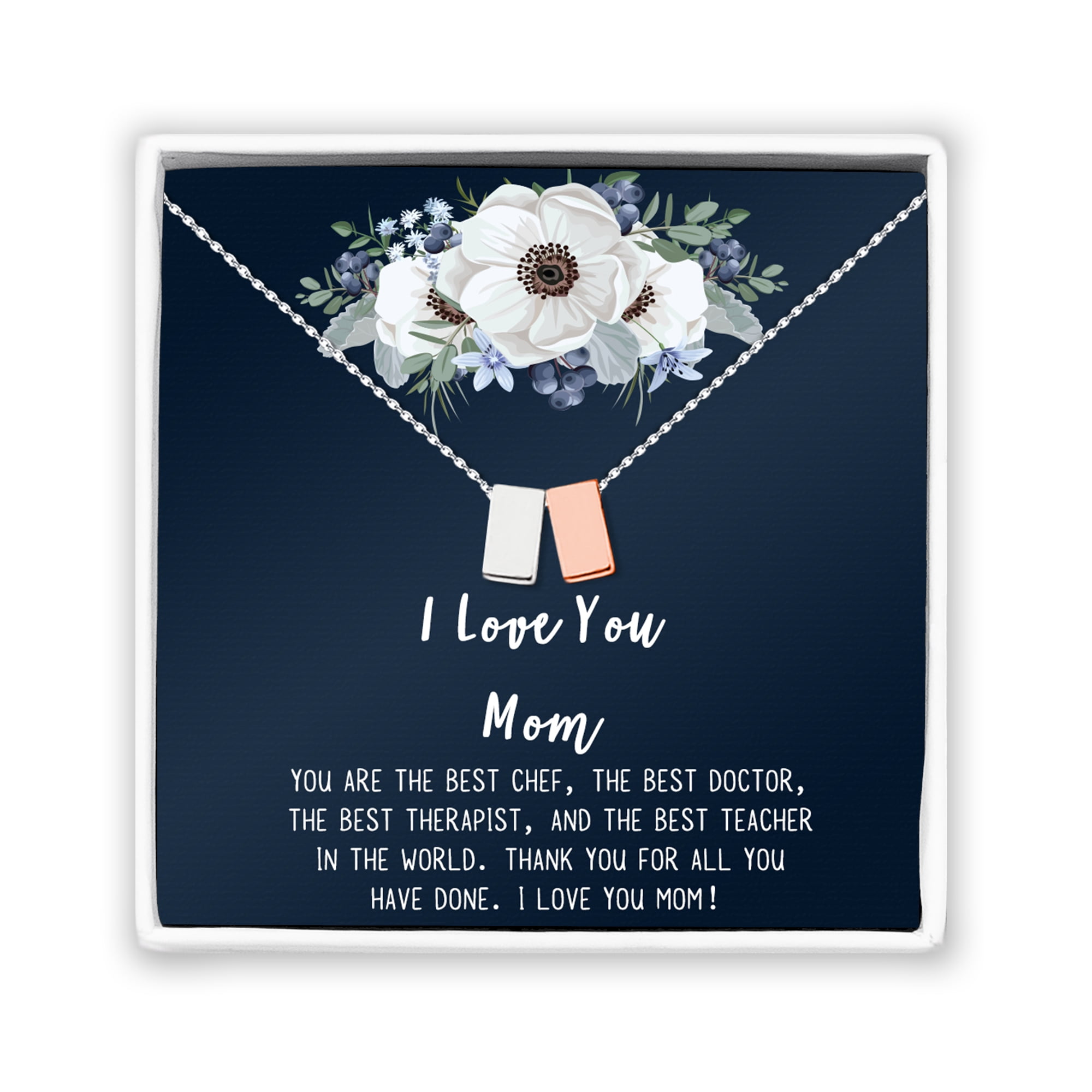 I Love You Mom, Jewelry with Gift Wrapping, Card - Gifts for Mom, Daughter, Birthday, Mothers Day, Rose Gold Cube Necklace for Women [Silver Rose Gold Cube, No-Personalized Card]
