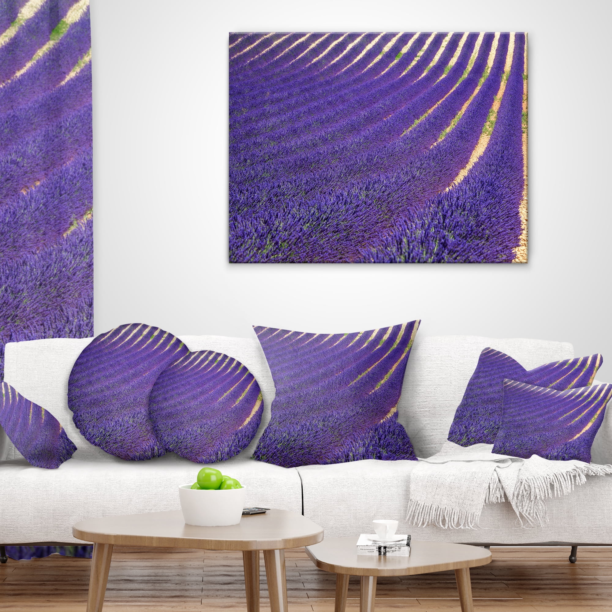 Designart Lavender Blooming Fields as Texture - Landscape Wall Throw Pillow - 18x18