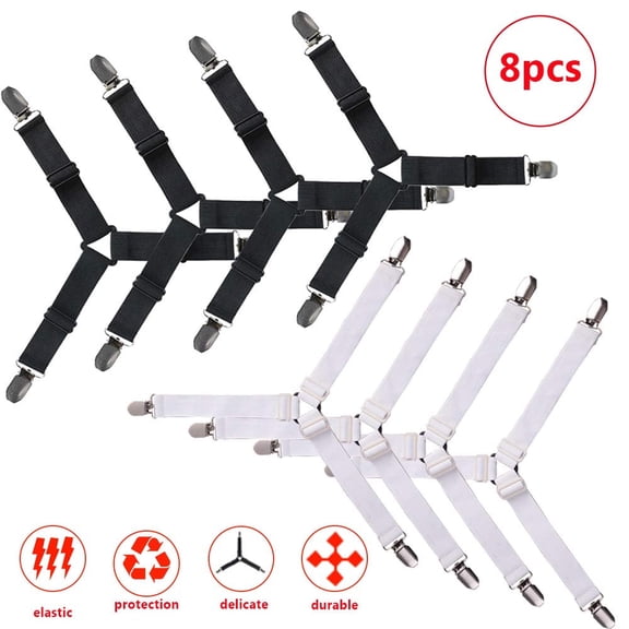 Amerteer 8 PCS Bed Sheet Holder Straps,The Triangle Bed Sheet Fasteners with Heavy Duty Grippers Clips,Adjustable Triangle Elastic Bed Sheet Holder/Straps Clip Suspenders Corner Gripper Holder