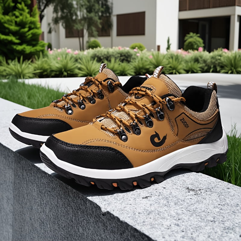 New| VanWeir Black Lace-up Sneakers: Outdoor Men's Hiking Boots, Large Size Fashionable Low-Top Shoes for Comfort and Indoor Fitness Activities and Grip - Ideal for Sports, Daily Wear,