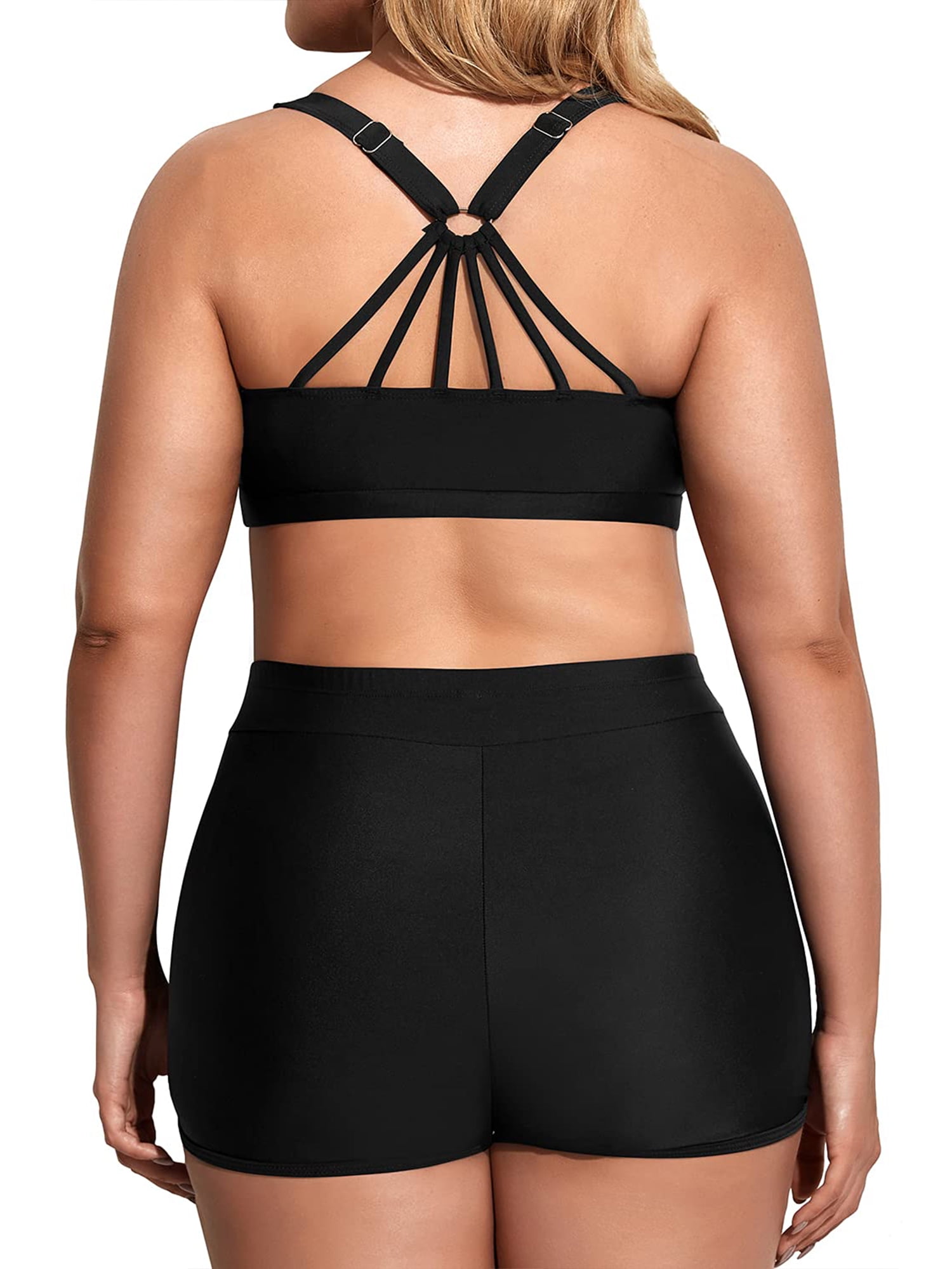 Plus Size Black Print Tankini Tiktok Swimsuit Set With Shorts And V Neck  2XL From Cong00, $10.66