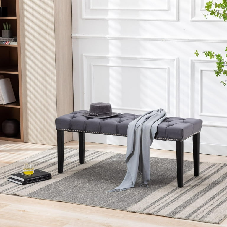 UBesGoo Upholstered Tufted Bench Ottoman Entryway Shoe Bench Footrest Stool for Closet Bedroom Hallway Home Office Dark gray Walmart