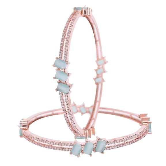 Ratnavali Jewels Indian Bangle Set CZ Cubic Zirconia Brass Metal Kada Bracelet Jewelry for Women Mint Green Rose Gold Tone