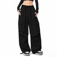 thumbnail image 3 of CPNG Girls' Summer Fashion Cargo Pants Elastic High Waist Wide Leg Baggy Multi-Pocket Cargo Sweatpants Casual Jogger(Black,15-16 Years), 3 of 8