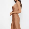 thumbnail image 6 of Mohiass Women's Spaghetti Strap Midi Satin Silk Dresses Slip Cowl Neck Party Cocktail Evening Dress Khaki M, 6 of 7
