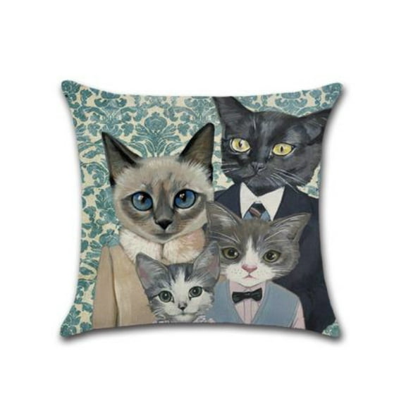 Set of 2 Pillow Covers 18x18, Cat Family Portrait in Suits Design Sofa Throw Pillow Covers / Cotton Linen Fabric Decorative Indoor / Outdoor Throw Pillow Case Set 45x45cm